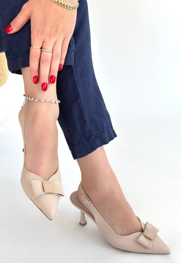 Scarpax Leyya Bej Cilt Topuklu Ayakkabı