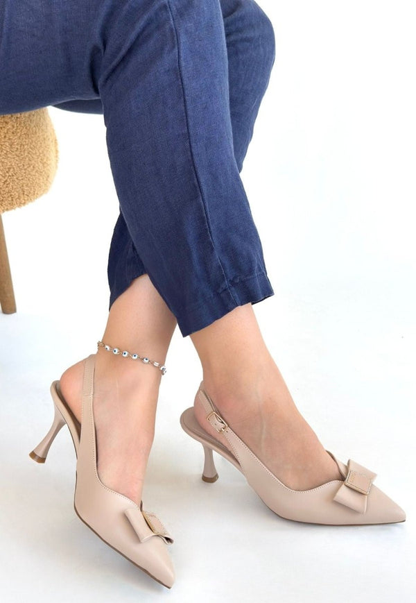 Scarpax Leyya Bej Cilt Topuklu Ayakkabı