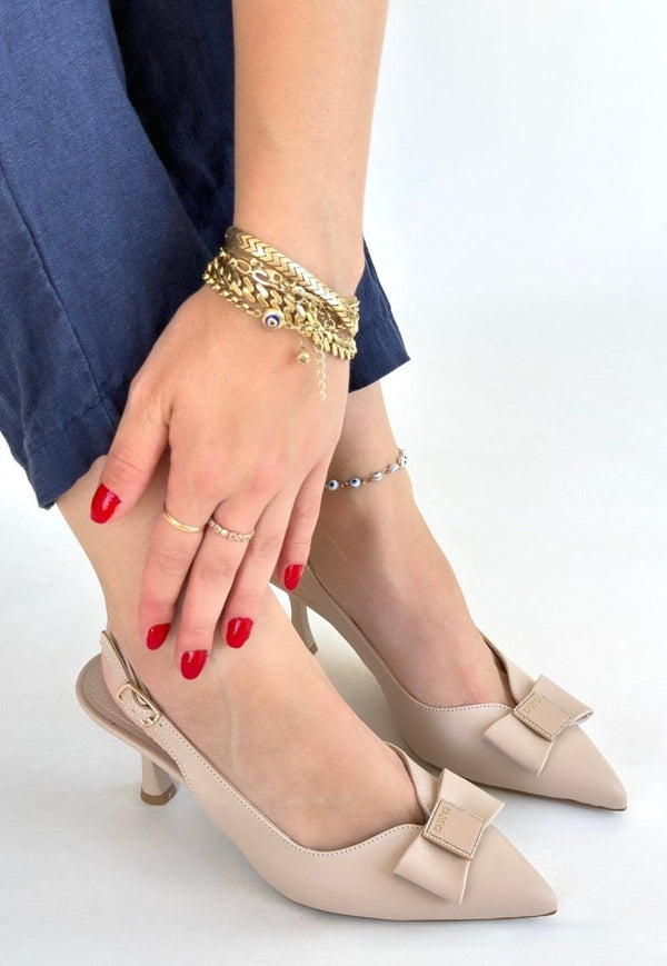 Scarpax Leyya Bej Cilt Topuklu Ayakkabı