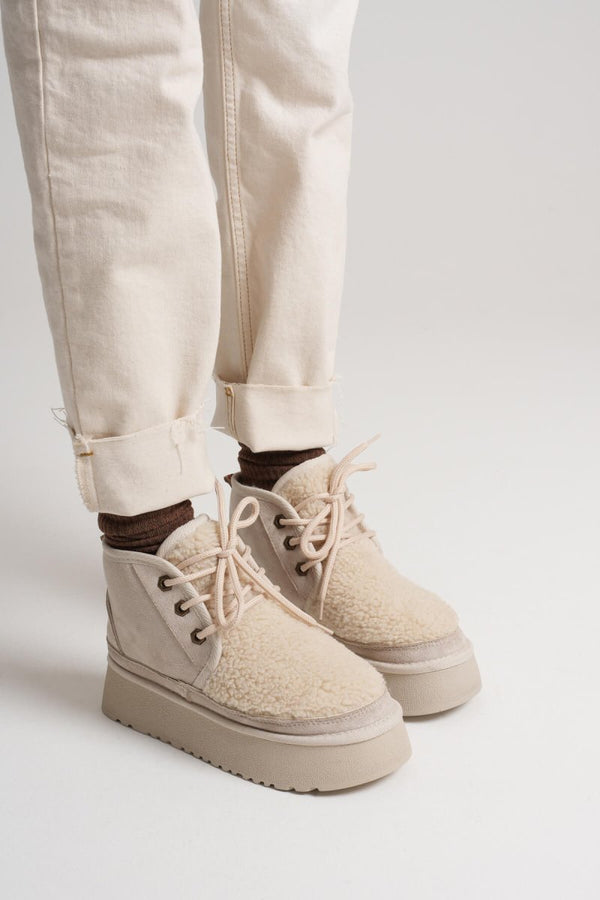 Scarpax Loana Kadın Kürklü Bej Kışlık Kalın Tabanlı Bot