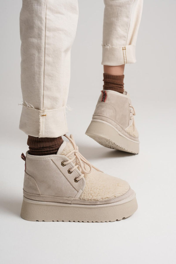 Scarpax Loana Kadın Kürklü Bej Kışlık Kalın Tabanlı Bot