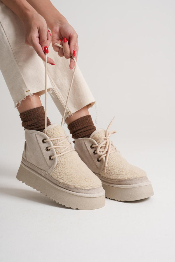 Scarpax Loana Kadın Kürklü Bej Kışlık Kalın Tabanlı Bot