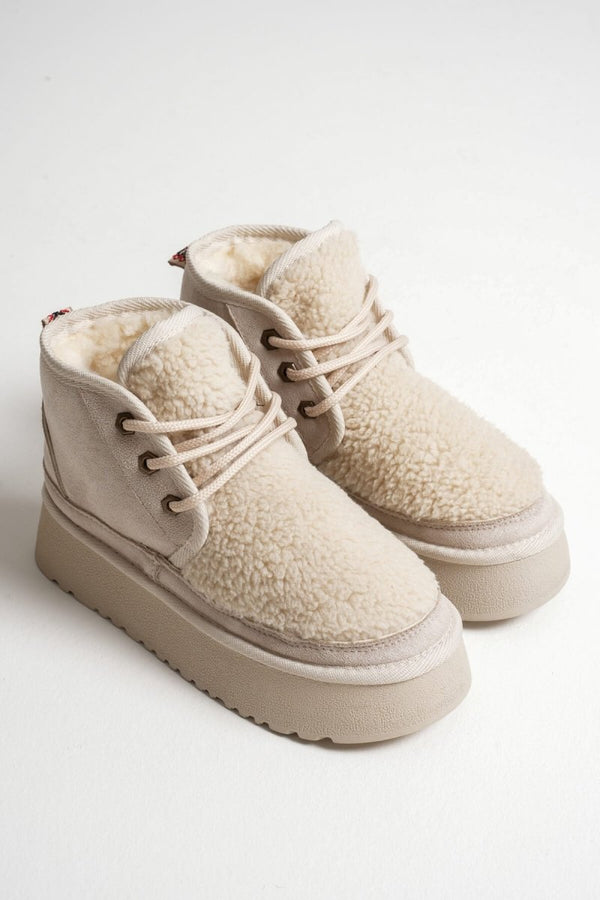 Scarpax Loana Kadın Kürklü Bej Kışlık Kalın Tabanlı Bot