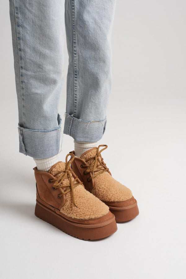 Scarpax Loana Kadın Kürklü Taba Kışlık Kalın Tabanlı Bot