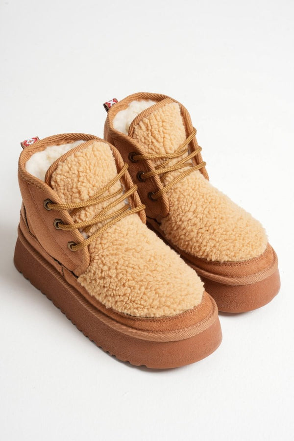 Scarpax Loana Kadın Kürklü Taba Kışlık Kalın Tabanlı Bot