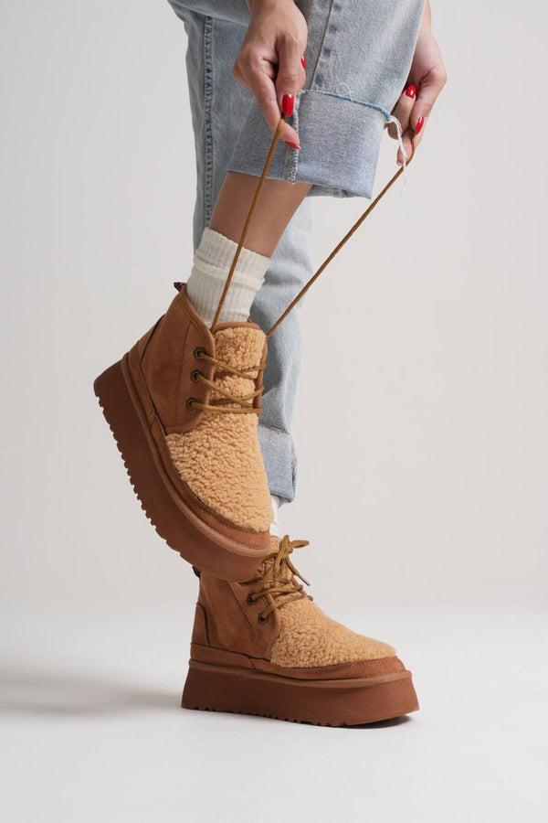 Scarpax Loana Kadın Kürklü Taba Kışlık Kalın Tabanlı Bot