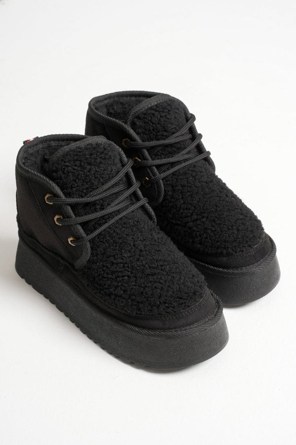 Scarpax Loana Siyah Kürklü Kadın Kışlık Kalın Tabanlı Bot