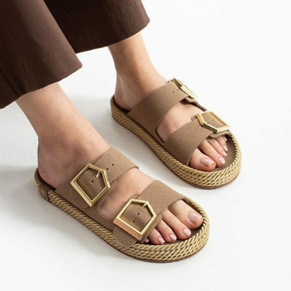 Scarpax Loera Vizon Nubuk Çift Tokalı Terlik