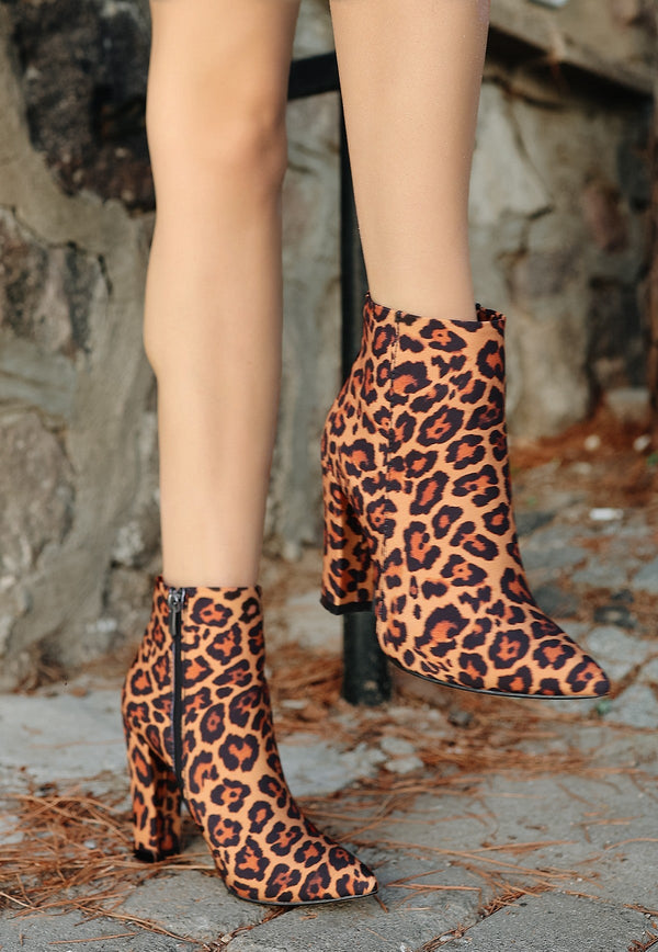 Scarpax Loora Leopar Saten Topuklu Bot - SCARPAX
