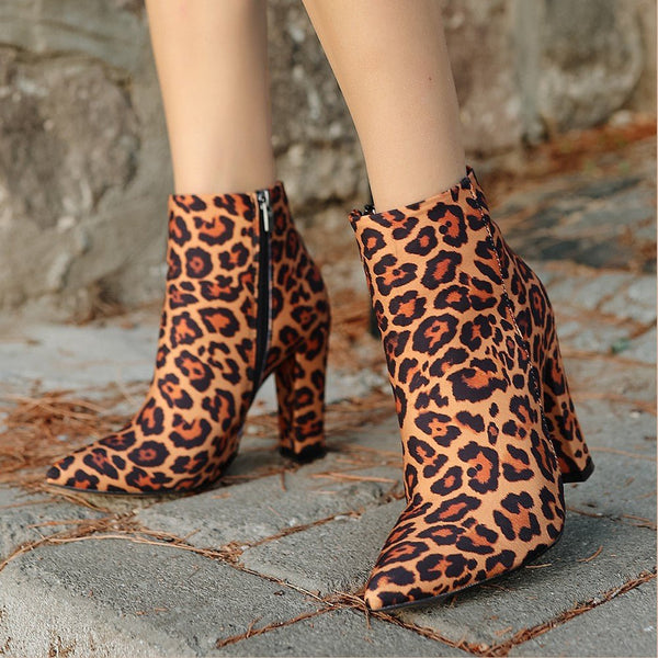 Scarpax Loora Leopar Saten Topuklu Bot - SCARPAX
