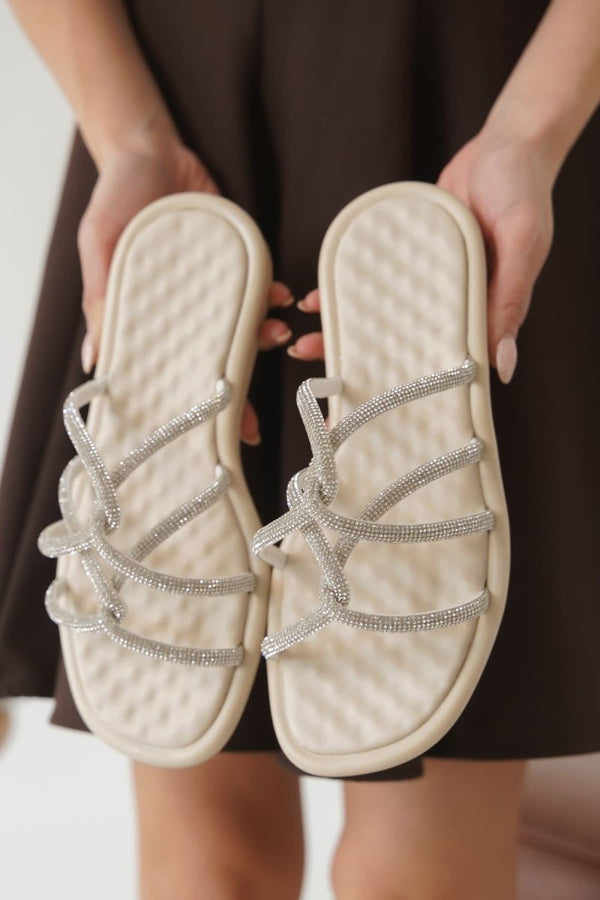 Scarpax Loren Bej Kadın Taşlı Terlik