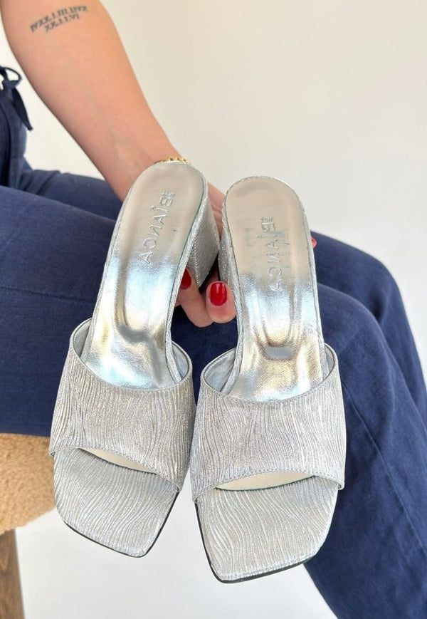 Scarpax Luart Gümüş Simli Topuklu Terlik