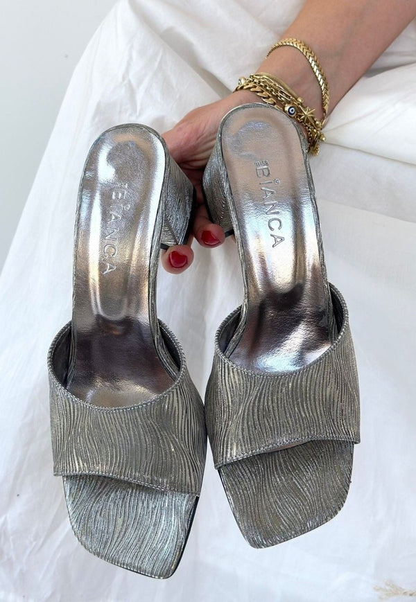 Scarpax Luart Platin Simli Topuklu Terlik