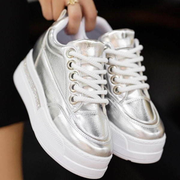 Scarpax Lulu Gümüş Rugan Bağcıklı Spor Ayakkabı