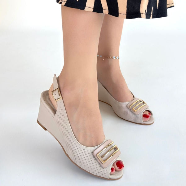 Scarpax Mamba Bej Cilt Dolgu Topuk Ayakkabı