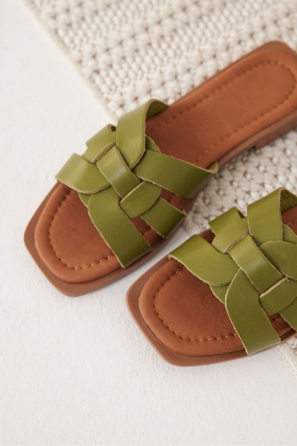 Scarpax Marlen Haki Yeşili Hakiki Deri Terlik