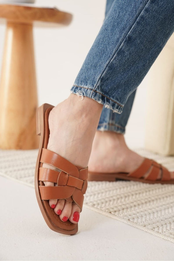 Scarpax Marlen Taba Hakiki Deri Terlik