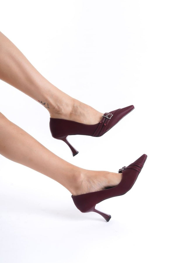 Scarpax Maya Kadın Bordo Saten Topuklu Ayakkabı