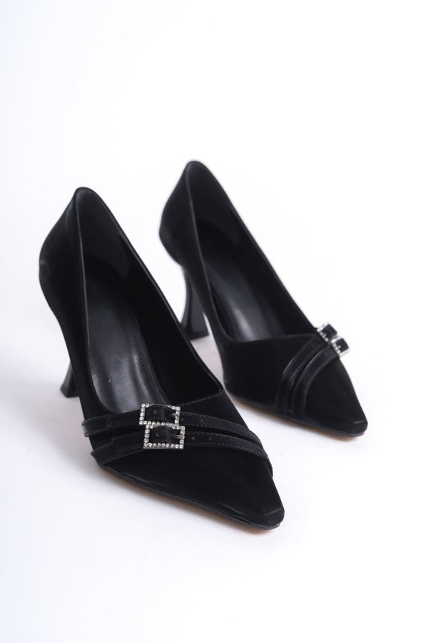 Scarpax Maya Kadın Siyah Saten Topuklu Ayakkabı