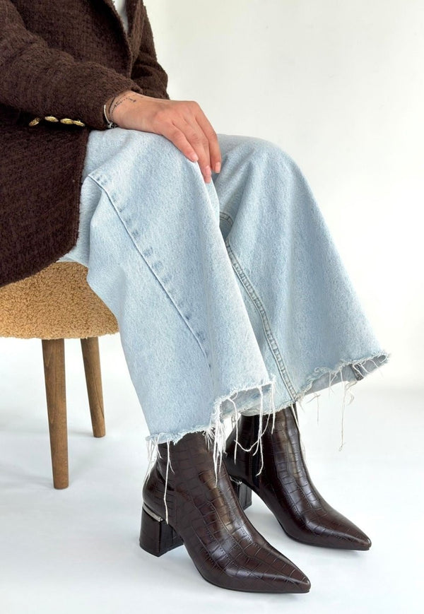 Scarpax Meça Kahverengi Cilt Topuklu Bot