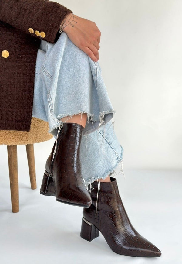 Scarpax Meça Kahverengi Cilt Topuklu Bot