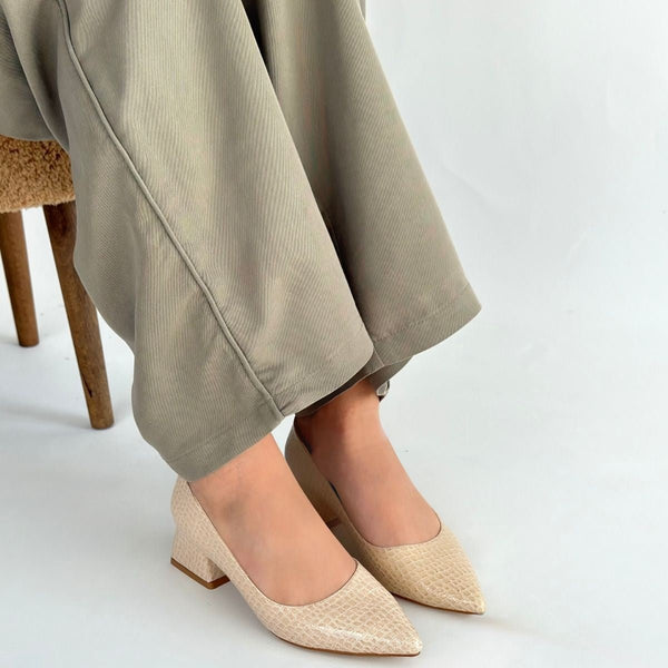 Scarpax Meort Bej Rugan Topuklu Ayakkabı