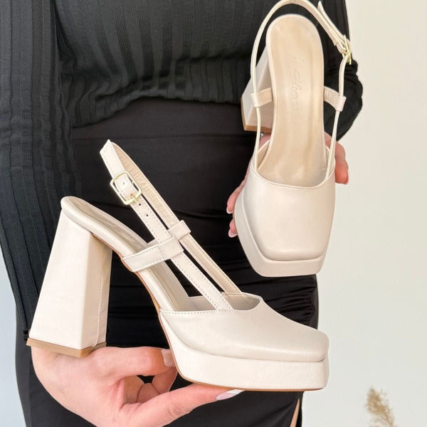 Scarpax Mety Bej Cilt Topuklu Ayakkabı