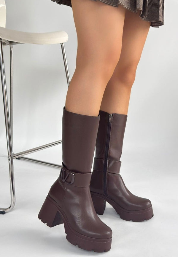 Scarpax Moki Kahverengi Cilt Topuklu Çizme