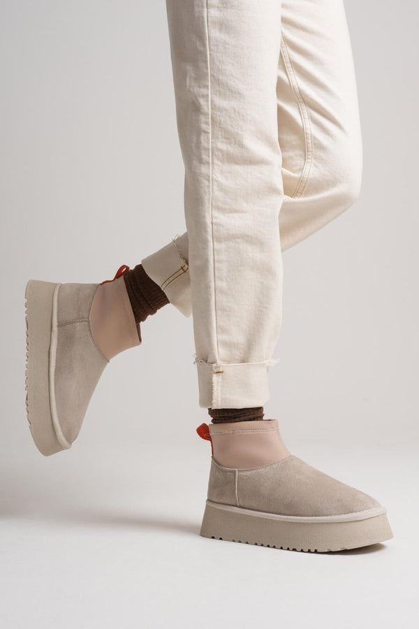 Scarpax Nadia Kadın Bej Kışlık İçi Kürklü Kalın Taban Bot