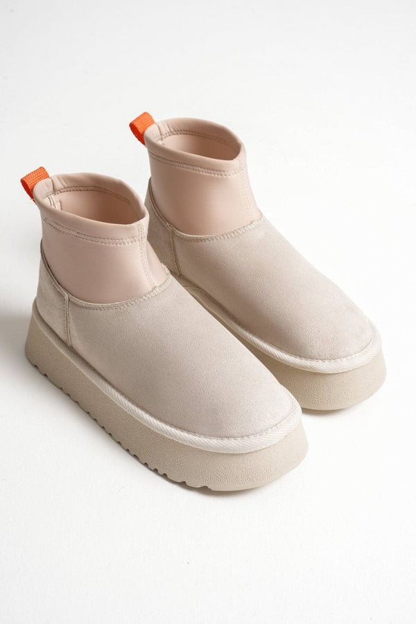 Scarpax Nadia Kadın Bej Kışlık İçi Kürklü Kalın Taban Bot