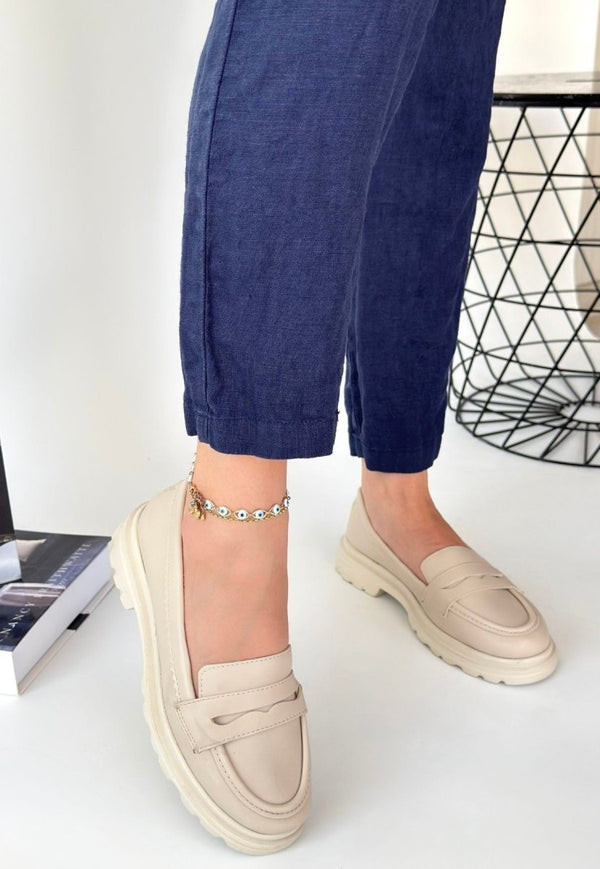 Scarpax Narli Bej Cilt Oxford Ayakkabı