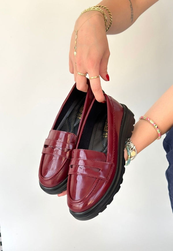 Scarpax Narli Bordo Rugan Oxford Ayakkabı