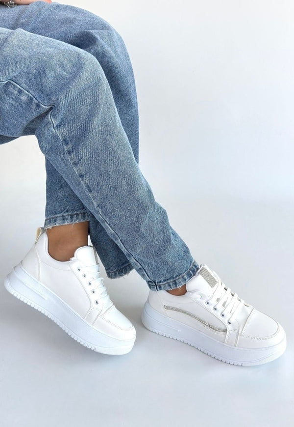 Scarpax Natte Beyaz Cilt Bağcıklı Spor Ayakkabı