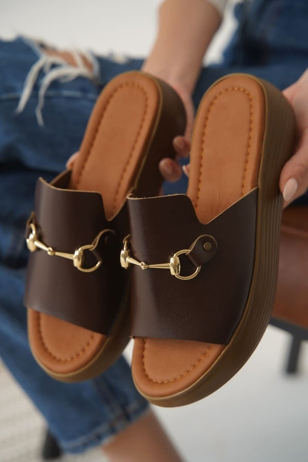 Scarpax Nelly Acı Kahve Hakiki Deri Terlik