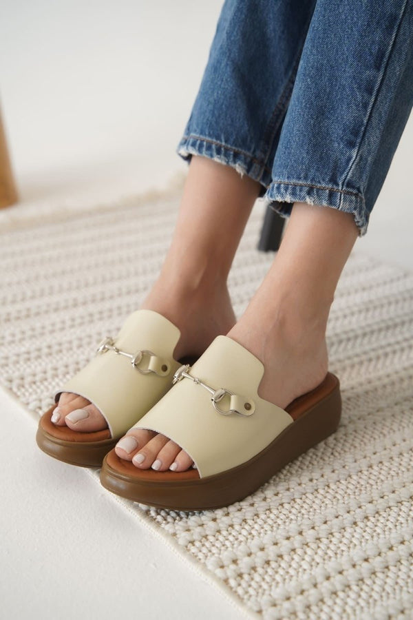 Scarpax Nelly Bej Hakiki Deri Terlik