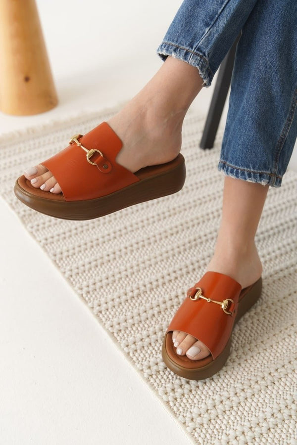 Scarpax Nelly Kiremit Hakiki Deri Terlik