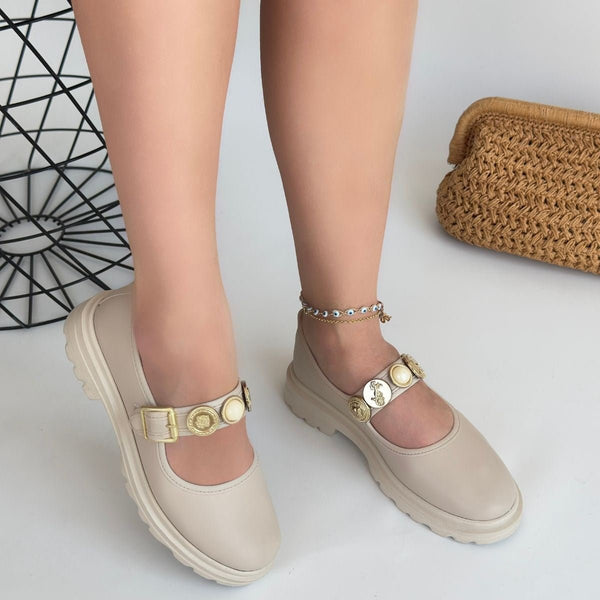 Scarpax Okira Bej Cilt Oxford Ayakkabı