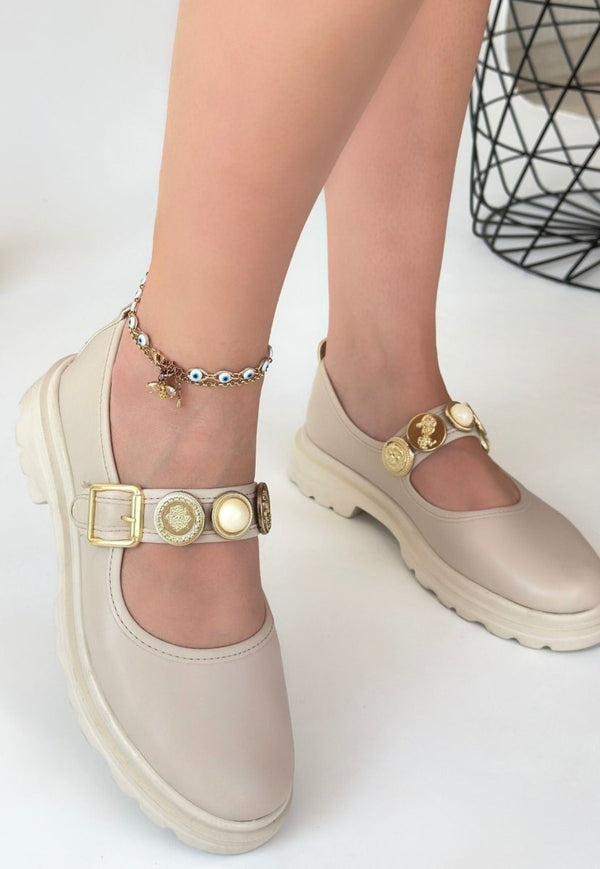 Scarpax Okira Bej Cilt Oxford Ayakkabı