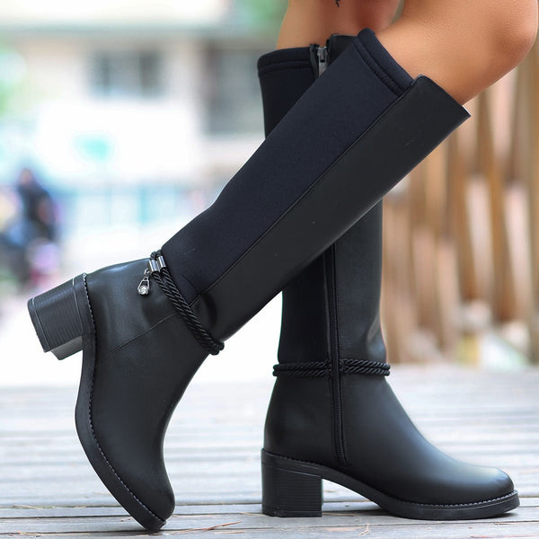 Scarpax Olha Siyah Cilt Topuklu Çizme