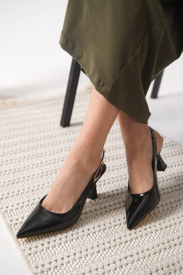 Scarpax Ophelia Kadın Siyah Rugan Topuklu Ayakkabı