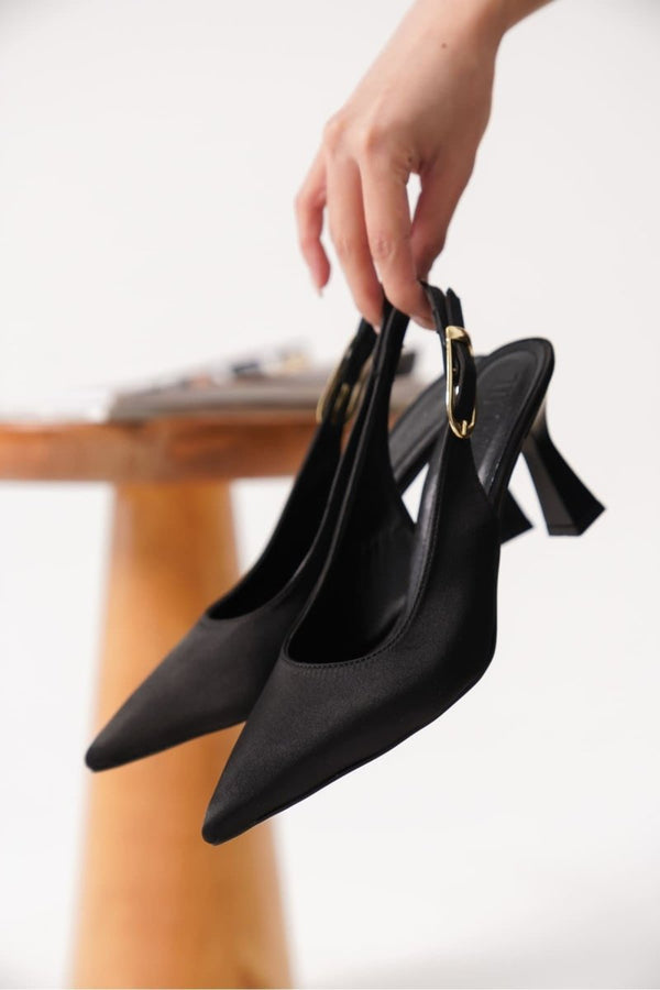 Scarpax Ophelia Kadın Siyah Saten Topuklu Ayakkabı