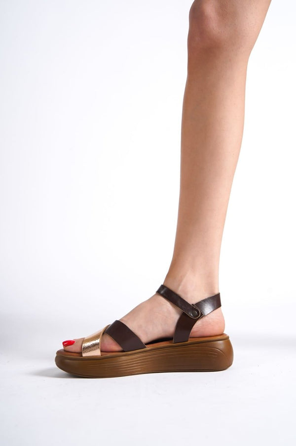 Scarpax Orwell Acı Kahve Altın Detaylı Hakiki Deri Sandalet