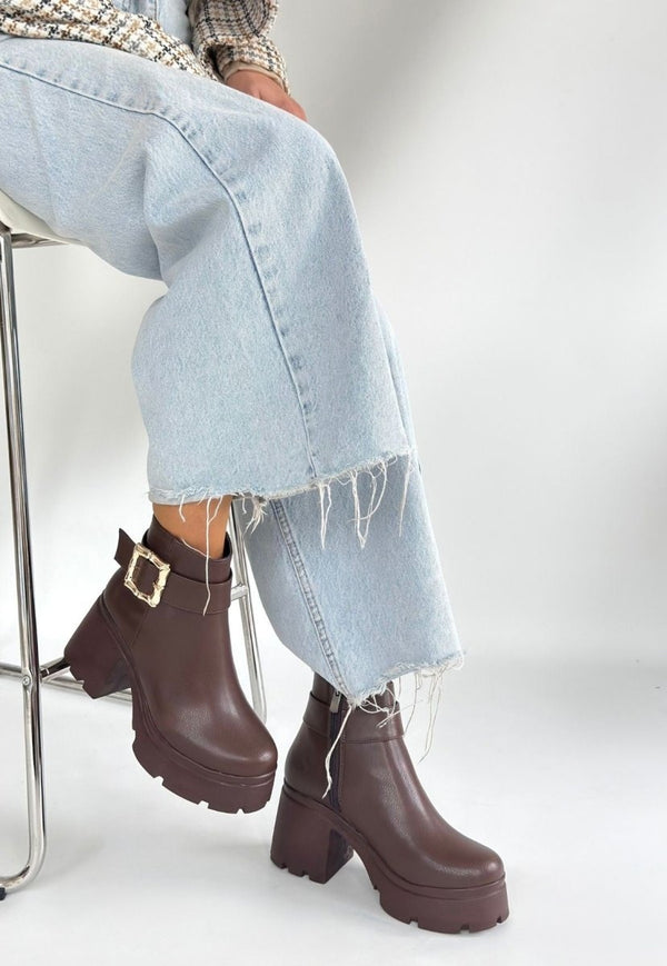 Scarpax Pinma Kahverengi Cilt Topuklu Bot