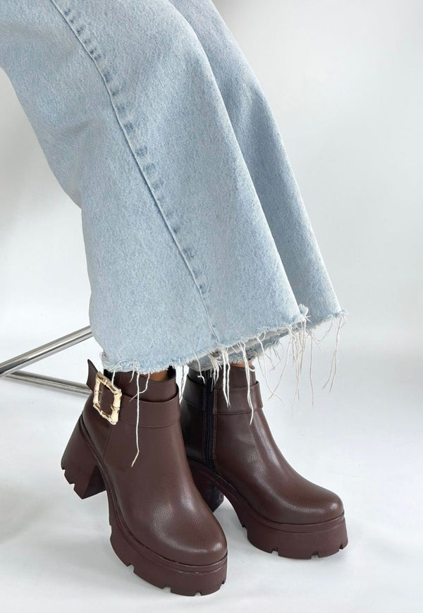 Scarpax Pinma Kahverengi Cilt Topuklu Bot