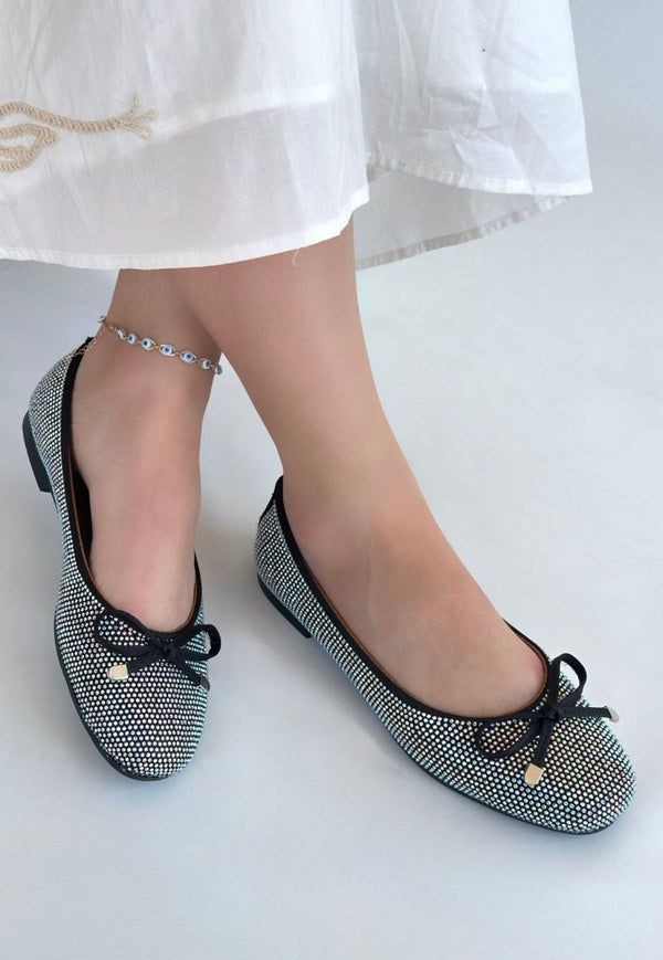 Scarpax Potte Siyah Saten Babet Ayakkabı