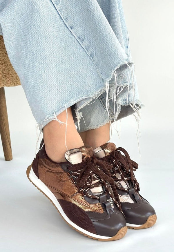 Scarpax Ranu Kahverengi Cilt Paraşüt Detaylı Bağcıklı Spor Ayakkabı