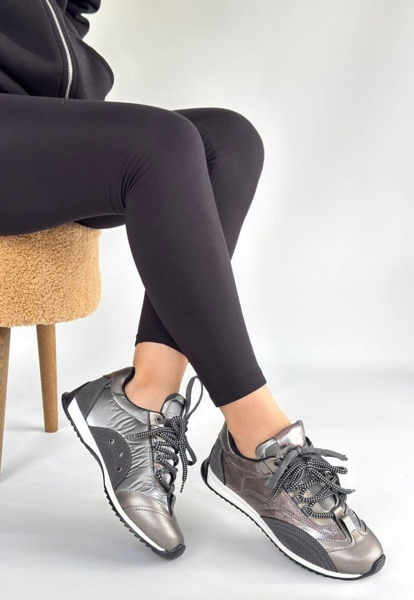 Scarpax Ranu Platin Cilt Paraşüt Detaylı Bağcıklı Spor Ayakkabı