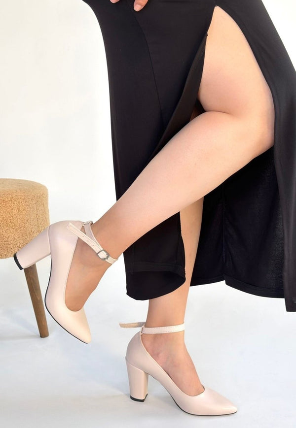 Scarpax Rity Bej Cilt Topuklu Ayakkabı