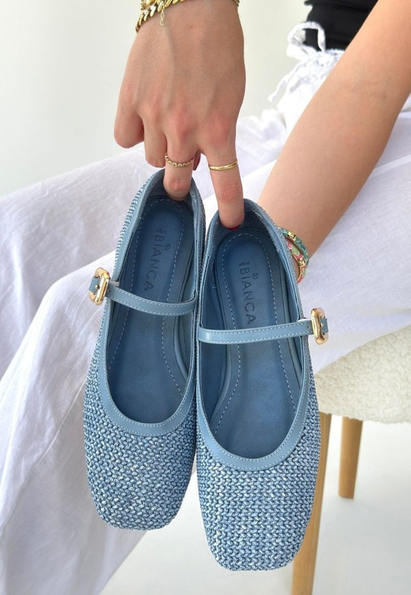 Scarpax Rives Mavi Cilt Hasır Dokumalı Babet Ayakkabı