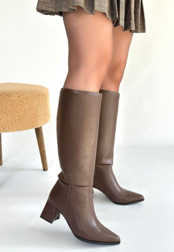 Scarpax Roksa Acı Kahvei Cilt Topuklu Çizme